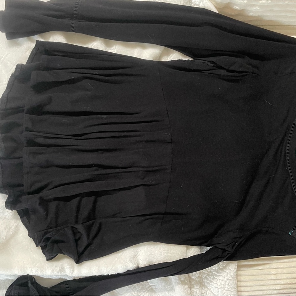 Kaari Blue Black Crochet Trim Top